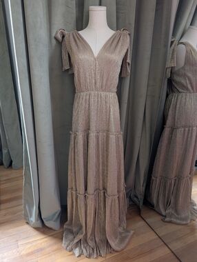 Sabina Musayev Gold Metallic Midi | Graduation Prom Wedding Guest | Size L